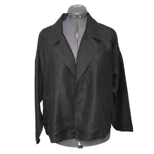 Eileen Fisher Jacket Blazer Tencel & Organic Linen Slub Open Front Medium Black